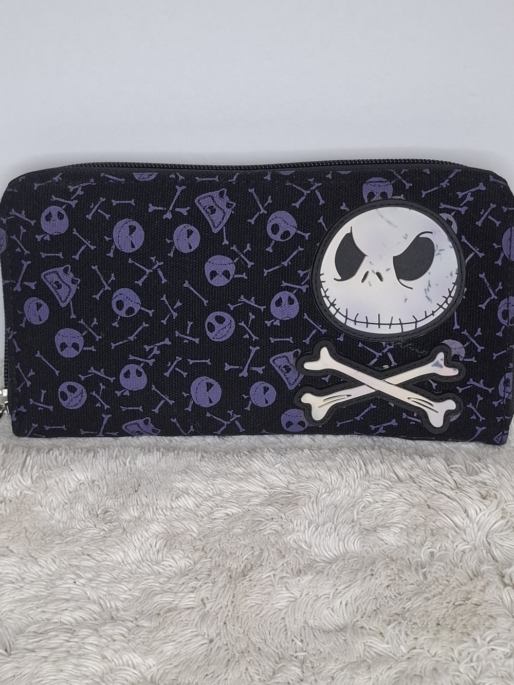 Nightmare Skull & Crossbones Zip Wallet - Black & Purple